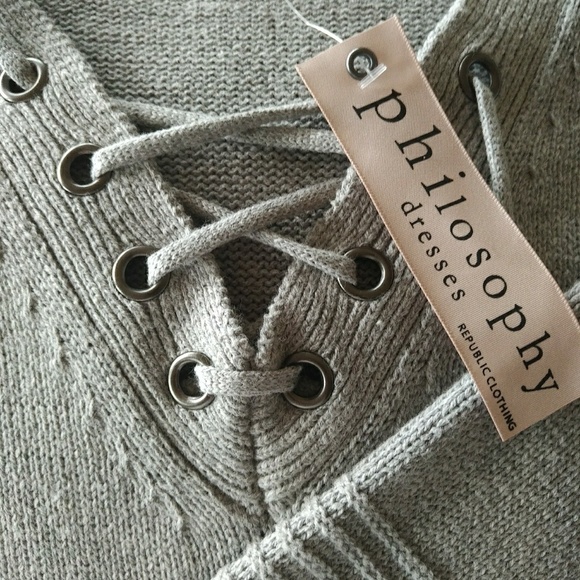 LAST ONE! Philosophy Lace Front Sweater Dress Gray - Picture 3 of 5